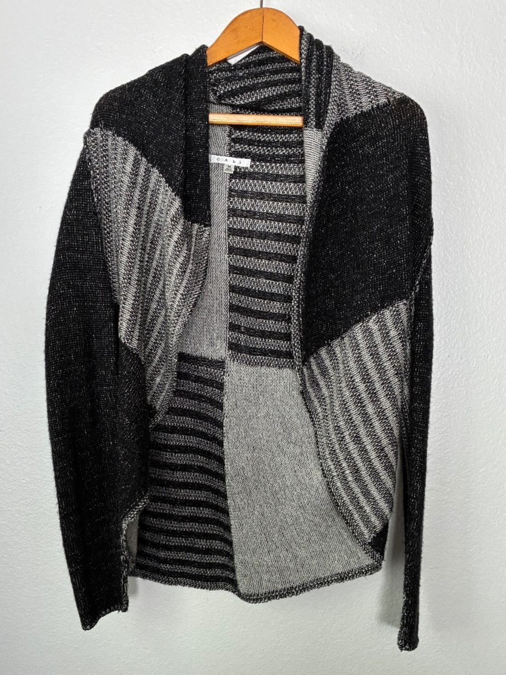 Cabi Patchwork Circle Cardigan Open Sweater Wool Blend Medium Layering